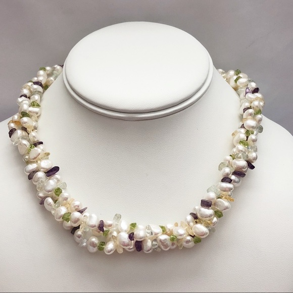 Ross-Simons 14kt Gold Cultured Pearl Gemstone Torsade Necklace - Picture 4 of 16